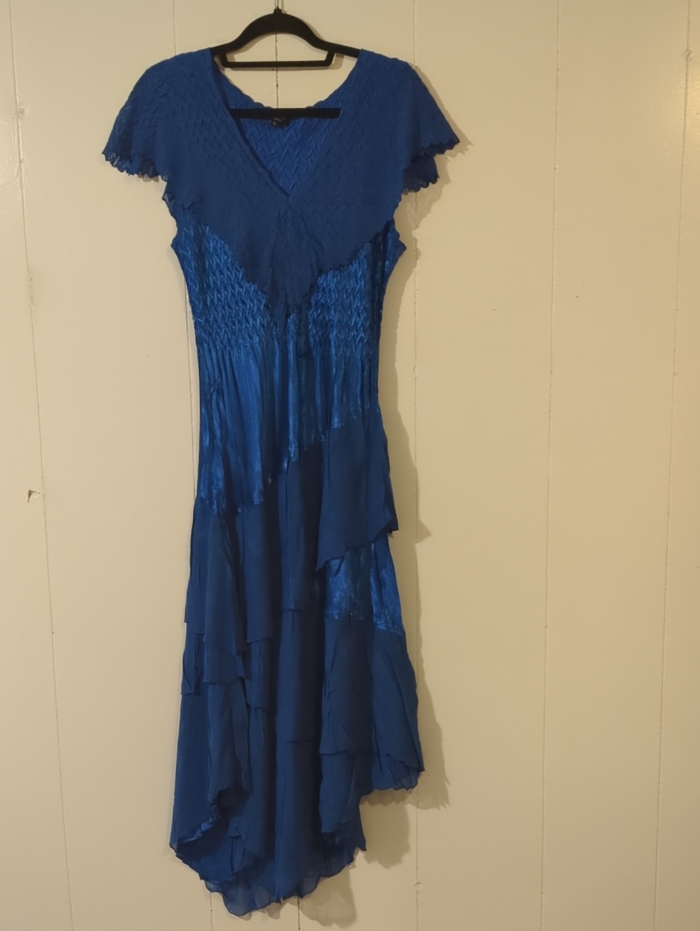 Komarov Royal Blue V-Neck High-Low Ruffle Dress